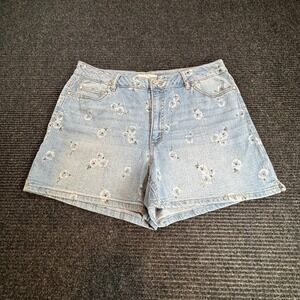 Catherines Est 1946 Denim Floral Rose Print Jean Shorts Light Wash Blue W 16